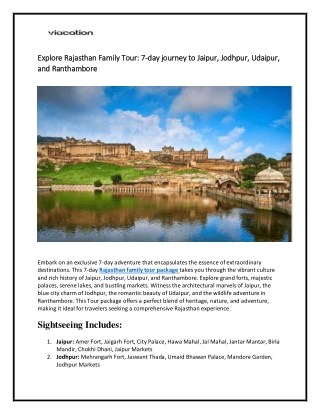 Explore Rajasthan Family Tour: 7-day journey to Jaipur, Jodhpur, Udaipur