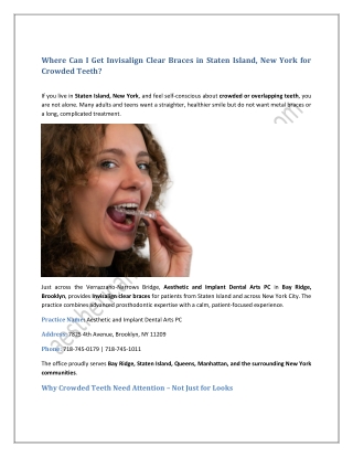 “Where can I get Invisalign clear braces in Staten Island, New York for crowded teeth”