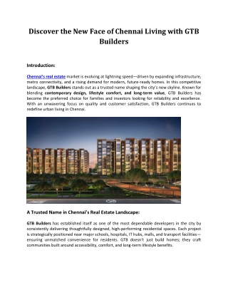 Discover the New Face of Chennai Living with GTB Builders