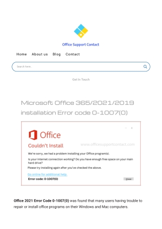 Microsoft Office 365/2021/2019 installation Error code 0-1007(0)