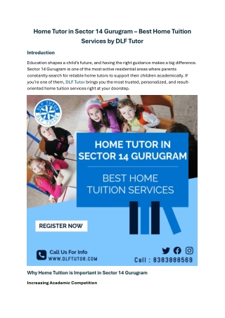 Home Tutor in Sector 14 Gurugram | Female home tutor in Gurugram