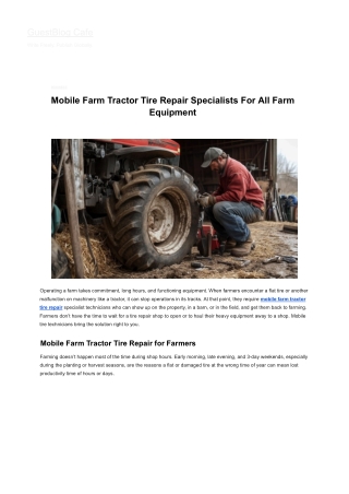 Mobile Farm Tractor Tire Repair Specialists For All Farm  Equipment