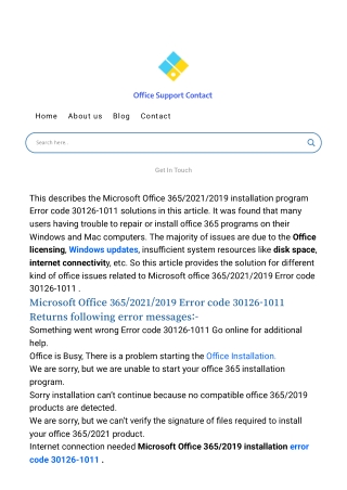 Microsoft Office 365/2021/2019 installation program Error code 30126-1011