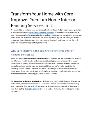 1- Transform Your Home with Core Improve Premium Home Interior Painting Services in IL
