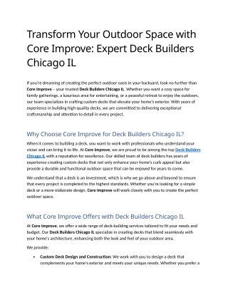 5- Transform Your Outdoor Space with Core Improve Expert Deck Builders Chicago IL