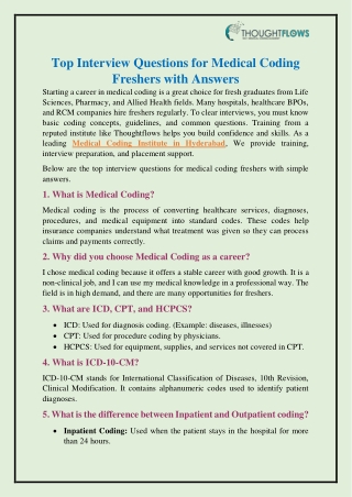 Top Interview Questions for Medical Coding Freshers with Answers