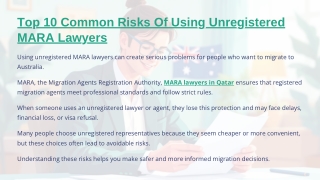 Top 10 Common Risks Of Using Unregistered MARA Lawyers