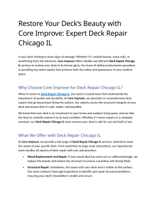 8- Restore Your Deck’s Beauty with Core Improve Expert Deck Repair Chicago IL