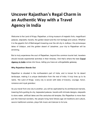 n Authentic Way with a Travel Agency in India