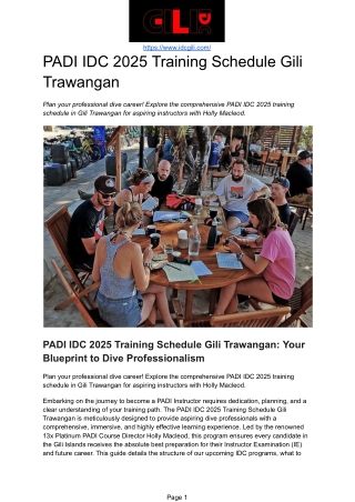 PADI IDC 2025 Training Schedule Gili Trawangan: Detailed Dates for PADI Instruct