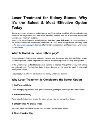Laser Treatment for Kidney Stones_ Why It’s the Safest & Most Effective Option Today