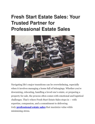 Professional Estate Sales by Fresh Start Estates Sale