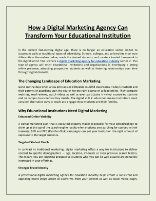 How a Digital Marketing Agency Can Transform Your Educational Institution