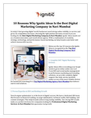 10 Reasons Why Ignitic Ideas Is the Best Digital Marketing Company in Navi Mumbai