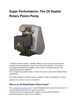 Super Performance_ The Oil Sealed Rotary Piston Pump