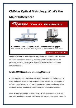 CMM vs Optical Metrology What’s the Major Difference - VIEW
