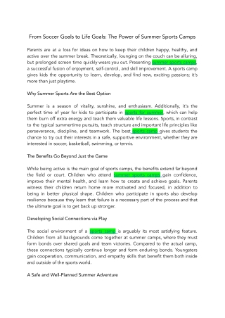 From Soccer Goals to Life Goals The Power of Summer Sports Camps