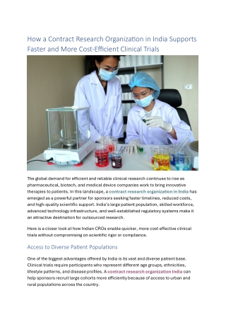 How a Contract Research Organization in India Supports Faster and More Cost-Efficient Clinical Trials