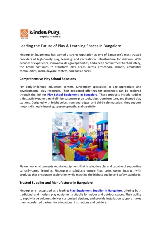 Leading the Future of Play-kinderplayequipments