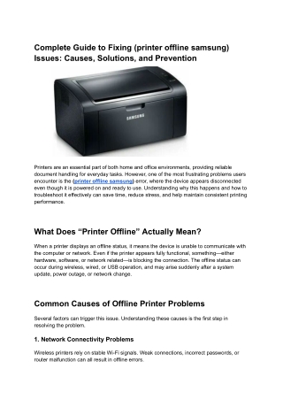 Complete Guide to Fixing (printer offline samsung) Issues_ Causes, Solutions, and Prevention