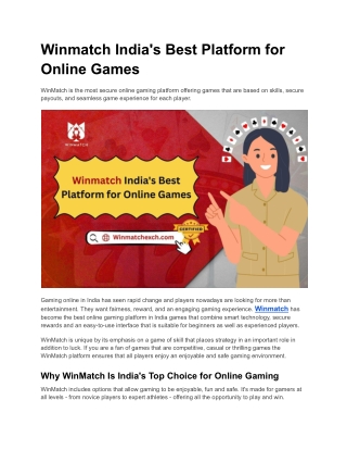 Winmatch India's Best Platform for Online Games