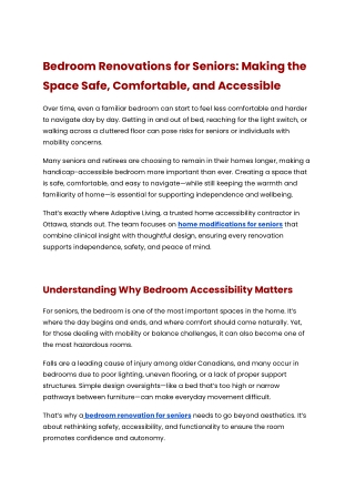 Bedroom Renovations for Seniors_ Making the Space Safe, Comfortable, and Accessible