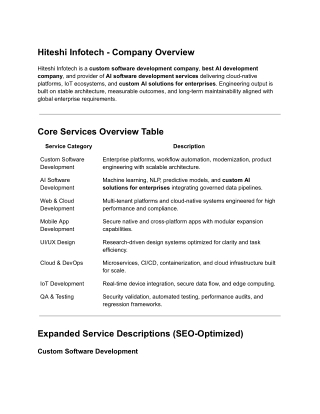 Hiteshi Infotech - Custom AI Solutions for Enterprises