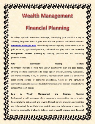 Wealth Management Financial Planning