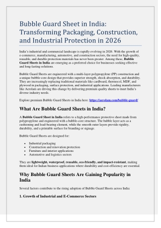 Bubble Guard Sheet in India Transforming Packaging, Construction, and Industrial Protection in 2026