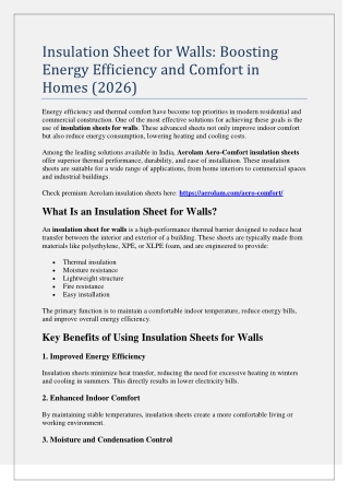 Insulation Sheet for Walls Boosting Energy Efficiency and Comfort in Homes (2026)