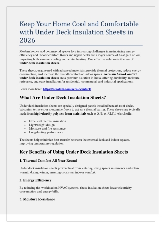 Keep Your Home Cool and Comfortable with Under Deck Insulation Sheets in 2026