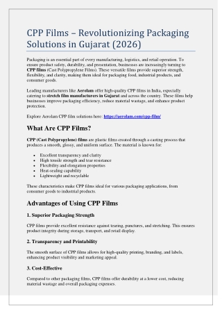 CPP Films – Revolutionizing Packaging Solutions in Gujarat (2026)