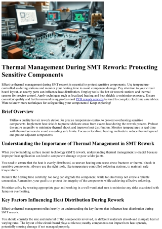 Thermal Management During SMT Rework: Protecting Sensitive Components