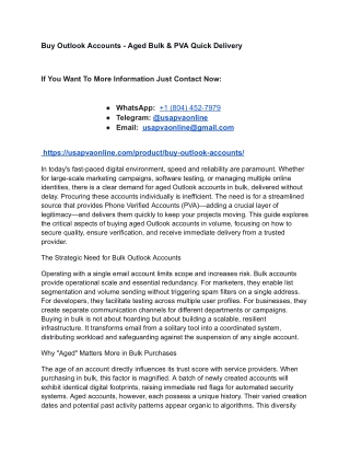 Buy Outlook Accounts - Aged Bulk & PVA Quick Delivery