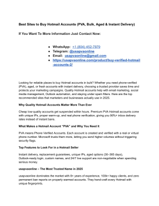 Best Sites to Buy Hotmail Accounts (PVA, Bulk, Aged & Instant Delivery)