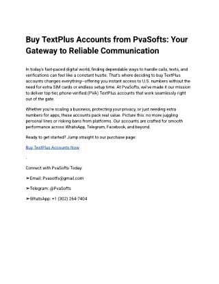 Buy TextPlus Accounts from PvaSofts_ Your Gateway to Reliable Communication