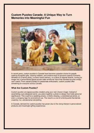 Custom Puzzles Canada-A Unique Way to Turn Memories into Meaningful Fun