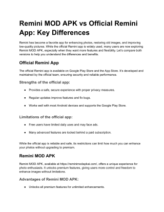 Remini MOD APK vs Official Remini App_ Key Differences