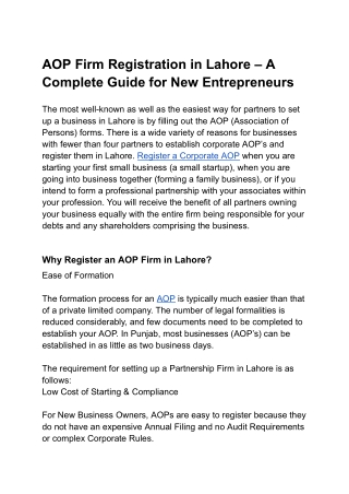 AOP Firm Registration in Lahore – A Complete Guide for New Entrepreneurs