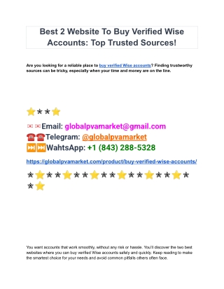 Buy Verified Wise Accounts - 100% USA, UK Documents