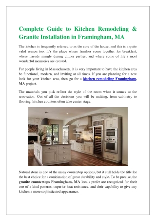 Complete Guide to Kitchen Remodeling and Granite Installation in Framingham MA