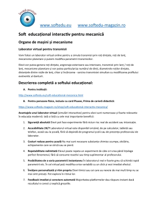 Laborator virtual pentru angrenaje și transmisii mecanice