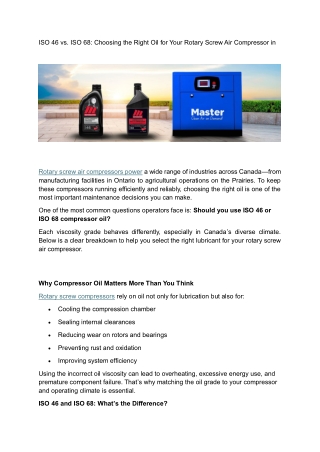 Choosing the Right Oil for Your Rotary Screw Air Compressor in Canada