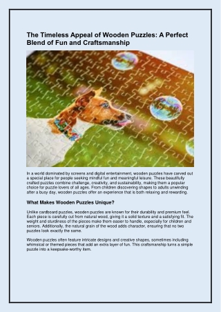 The Timeless Appeal of Wooden Puzzles - A Perfect Blend of Fun and Craftsmanship