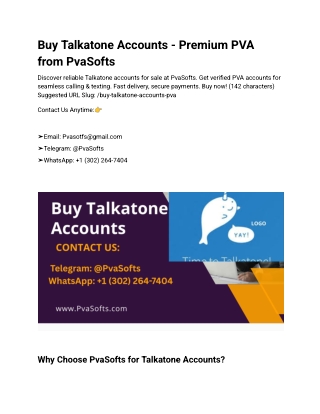 Buy Talkatone Accounts - Premium PVA from PvaSofts