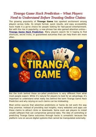 Tiranga Game Hack Prediction – What Players Need to Understand Before Trusting Online Claims