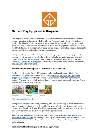 Outdoor Play Equipment in Bangalore