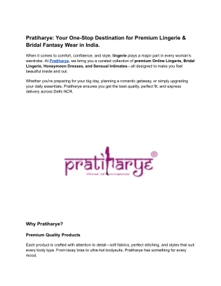 Pratiharye_ Your One-Stop Destination for Premium Lingerie & Bridal Fantasy Wear in India