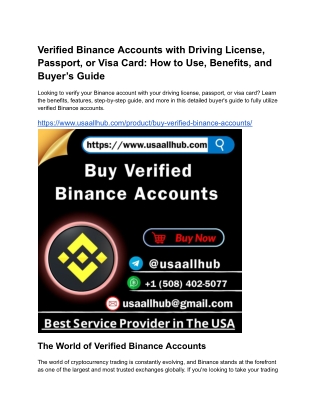 Buy Verified Binance Account and Get a Verified Driver's License, Passport, or Visa Card