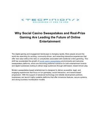 Why Social Casino Sweepstakes and Real-Prize Gaming Are Leading the Future of Online Entertainment